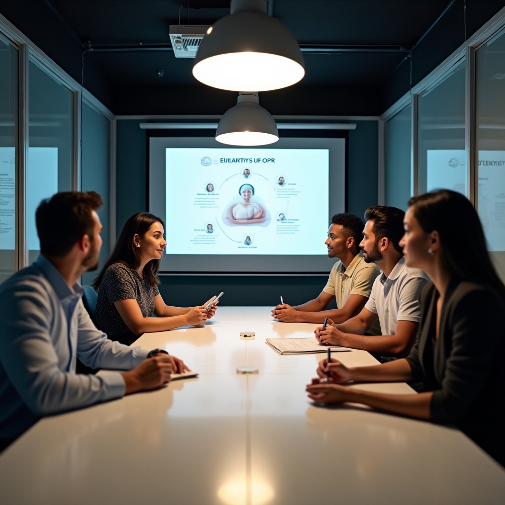 Gruppo di dipendenti aziendali che partecipano a un corso di primo soccorso in sala riunioni