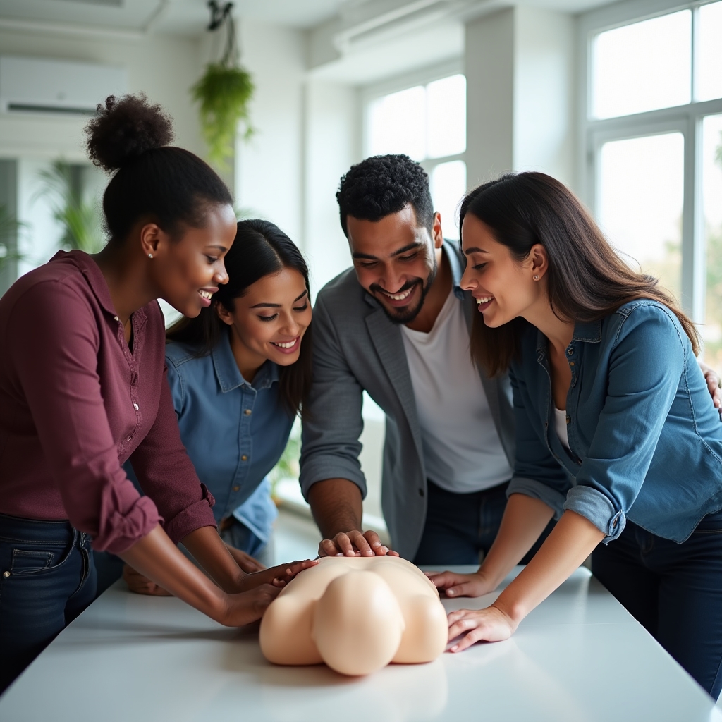 Partecipante che pratica le manovre di primo soccorso su manichino durante un corso